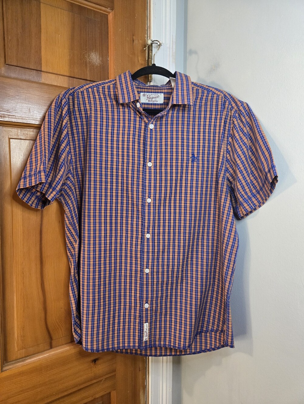 Original Penguin Orange & Blue Plaid Short-Sleeve Button-Down Shirt